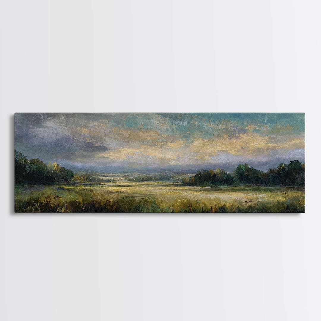 Sunlit Meadow with Loose Impressionist Brushwork Canvas Print, General Fine Art, Wall Decor, Living Room Decor, Fine Art, GEN-3x1-30