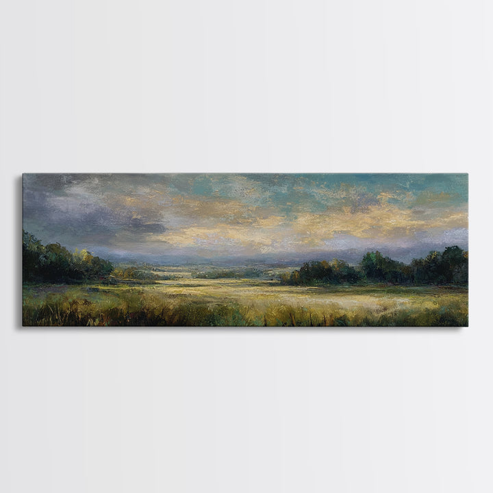 Sunlit Meadow with Loose Impressionist Brushwork Canvas Print, General Fine Art, Wall Decor, Living Room Decor, Fine Art, GEN-3x1-30