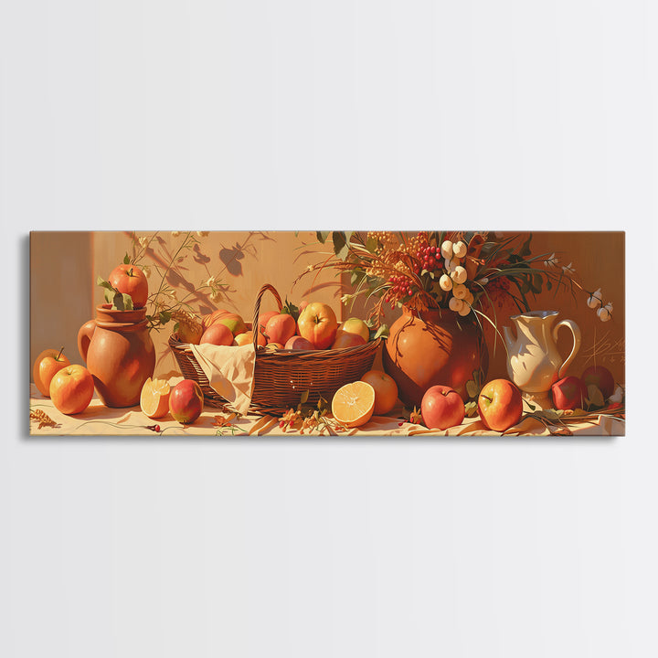 Simple Still Life of Fruit and Linen Framed Canvas Print, General Fine Art, Digital Print, Living Room Decor, Abstract Art, GEN-3x1-32