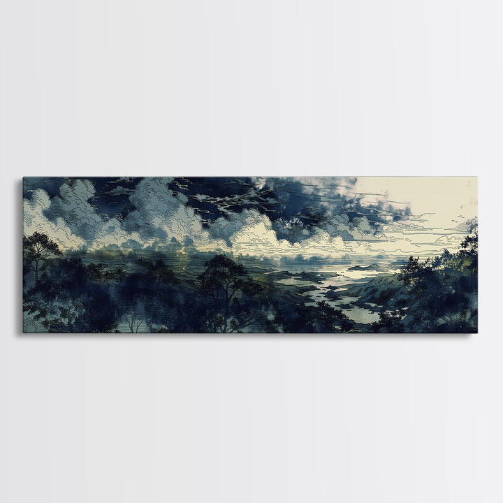 Elegant Ink Wash Landscape Canvas Print, General Fine Art, Gallery Decor, Living Room Decor, Fine Art, Wall Art, GEN-3x1-36