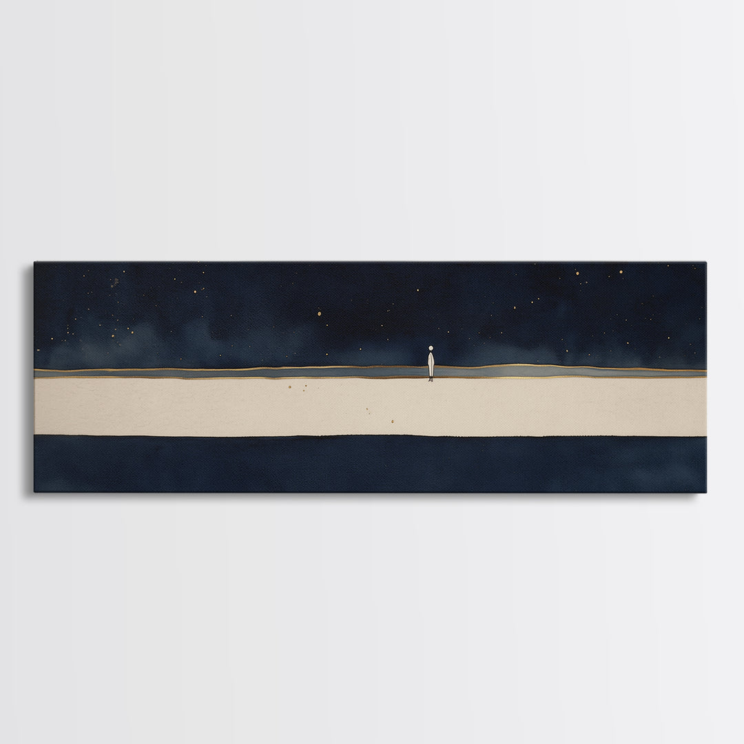 Minimal Black Line Figure on Textured Paper Canvas Print, General Fine Art, Painting, Living Room Decor, Fine Art, GEN-3x1-43