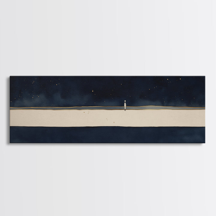 Minimal Black Line Figure on Textured Paper Canvas Print, General Fine Art, Painting, Living Room Decor, Fine Art, GEN-3x1-43