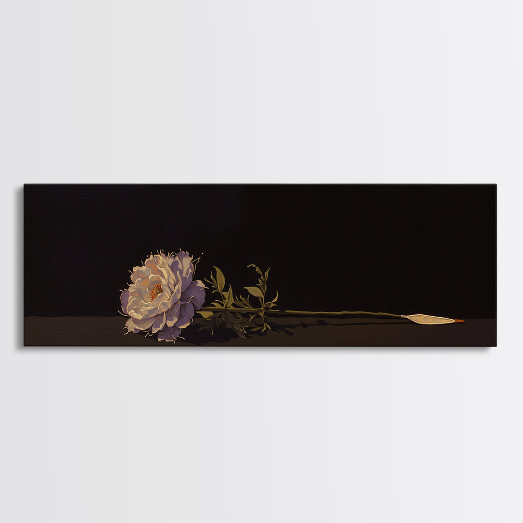 Single Sculptural Flower on a Dark Ground Canvas Print, General Fine Art, Canvas Wall Art, Living Room Decor, Fine Art, GEN-3x1-49