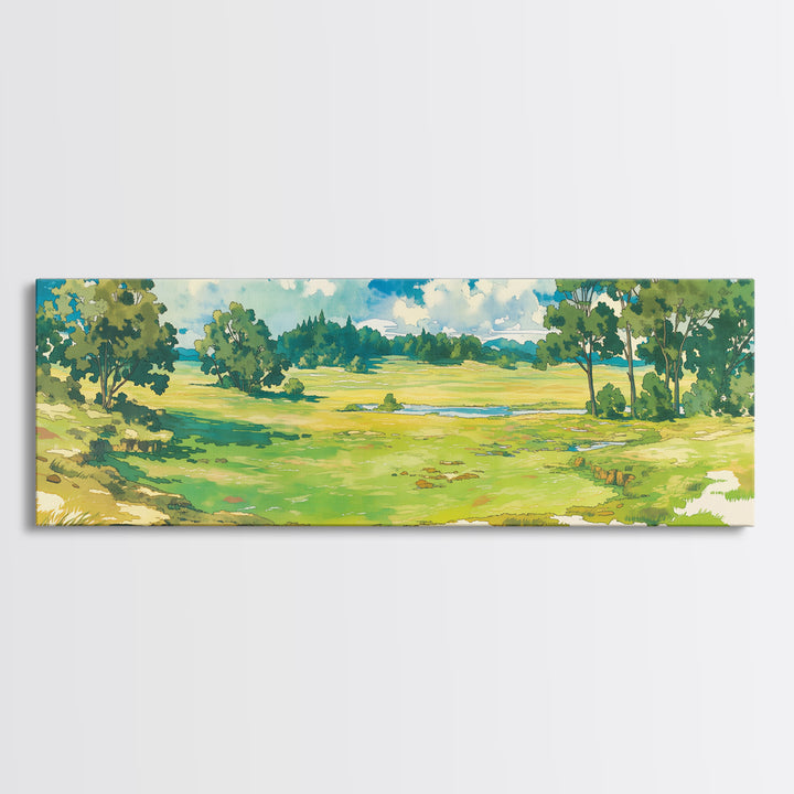 Sunlit Meadow with Loose Impressionist Brushwork Canvas Print, General Fine Art, Canvas Art, Living Room Decor, Fine Art, GEN-3x1-54