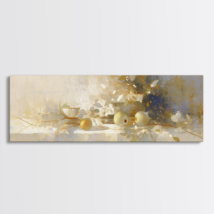 Simple Still Life of Fruit and Linen Framed Canvas Print, General Fine Art, Minimalist Decor, Living Room Decor, Fine Art, GEN-3x1-56
