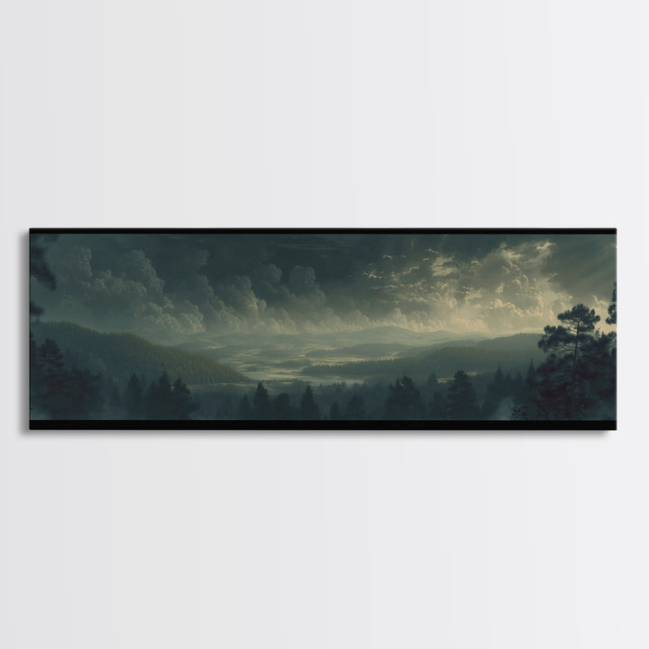 Moody Forest Clearing Framed Canvas Print, General Fine Art, Poster, Living Room Decor, Fine Art, Wall Art Prints, GEN-3x1-72