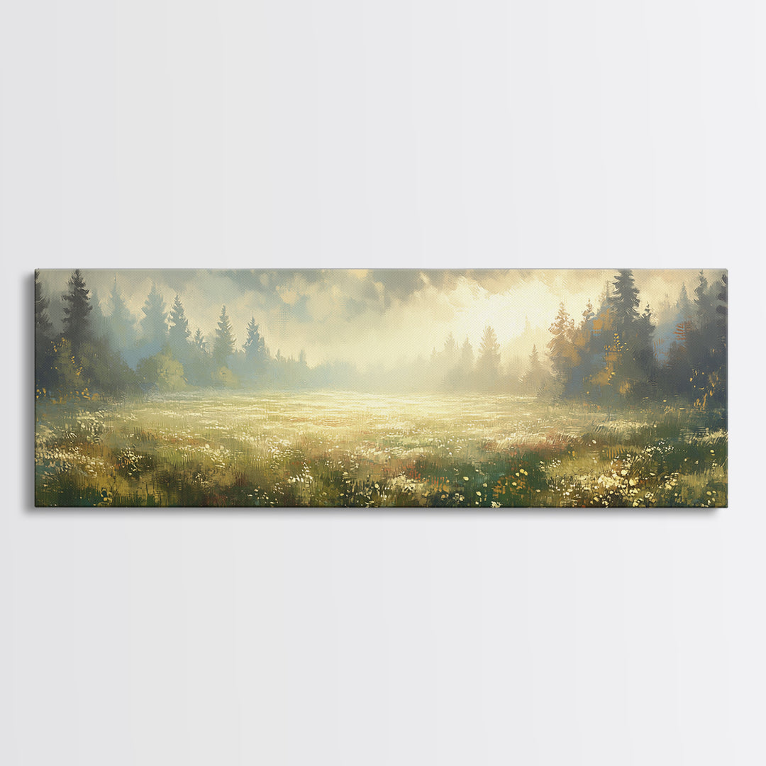 Sunlit Meadow with Loose Impressionist Brushwork Canvas Print, General Fine Art, Digital Prints, Living Room Decor, GEN-3x1-78