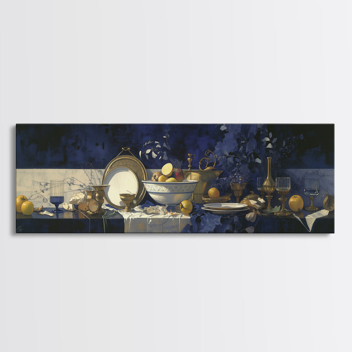 Simple Still Life of Fruit and Linen Canvas Print, General Fine Art, Art Nouveau, Living Room Decor, Abstract Art, GEN-3x1-8