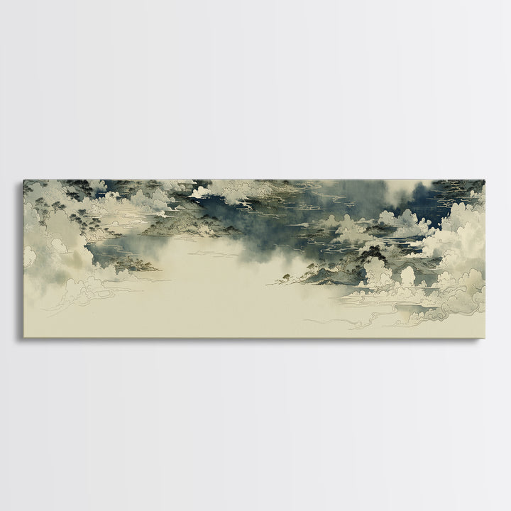 Elegant Ink Wash Landscape Framed Canvas Print, General Fine Art, Wall Decor, Living Room Decor, Fine Art, Original Painting, GEN-3x1-84