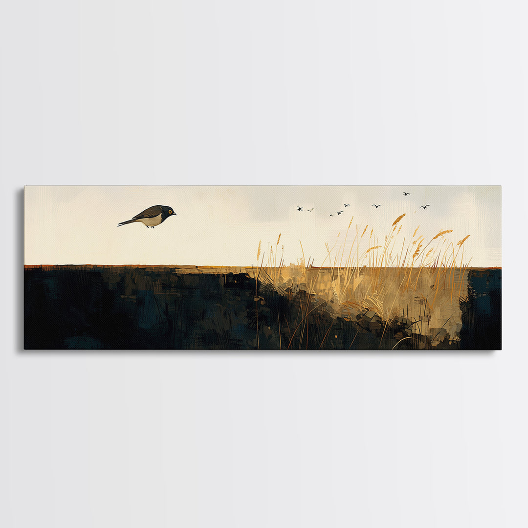 Minimal Birds in Flight over an Open Canvas Print, General Fine Art, Wall Art Prints, Living Room Decor, Watercolor Art, GEN-3x1-86