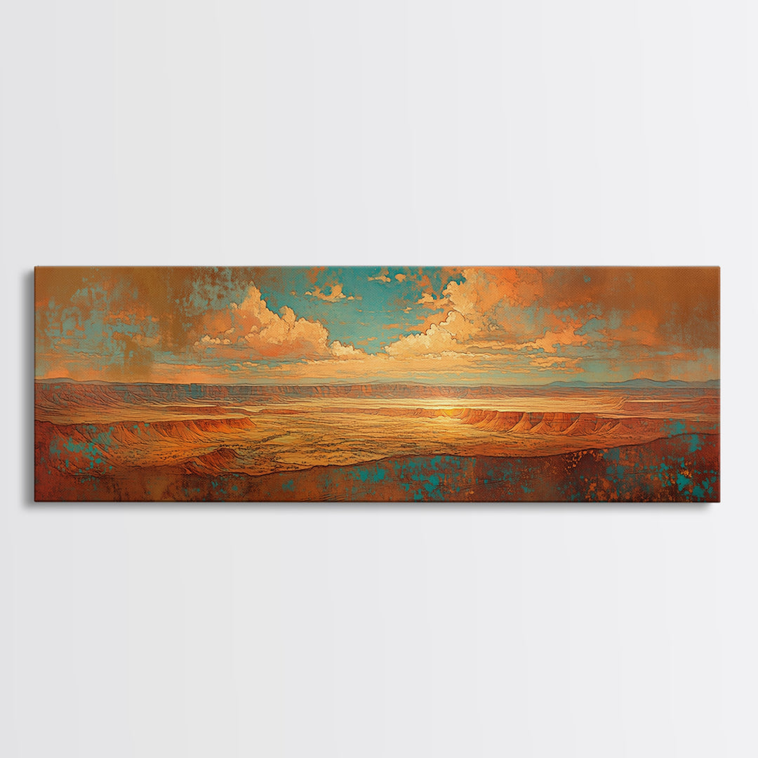 Serene Desert Horizon Framed Canvas Print, General Fine Art, Mid Century Modern, Living Room Decor, Fine Art, GEN-3x1-9