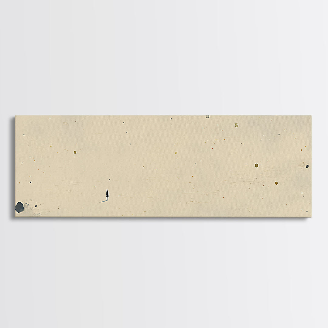 Minimal Black Line Figure on Textured Paper Canvas Print, General Fine Art, Painting, Living Room Decor, Fine Art, GEN-3x1-91
