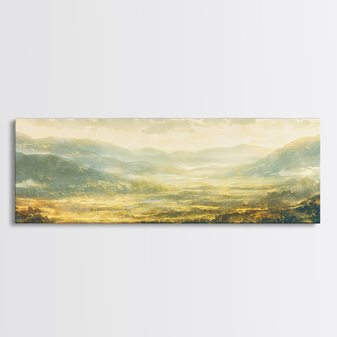 Misty Mountain Valley Canvas Print, General Fine Art, Decor, Living Room Decor, Fine Art, Digital Wall Art, Large Wall Art, GEN-3x1-92
