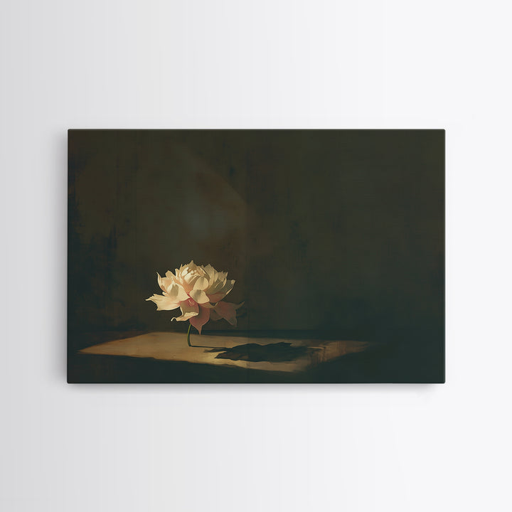 Single Sculptural Flower on a Dark Ground Canvas Print, General Fine Art, Original Art, Living Room Decor, Wall Art, GEN-3x2-13