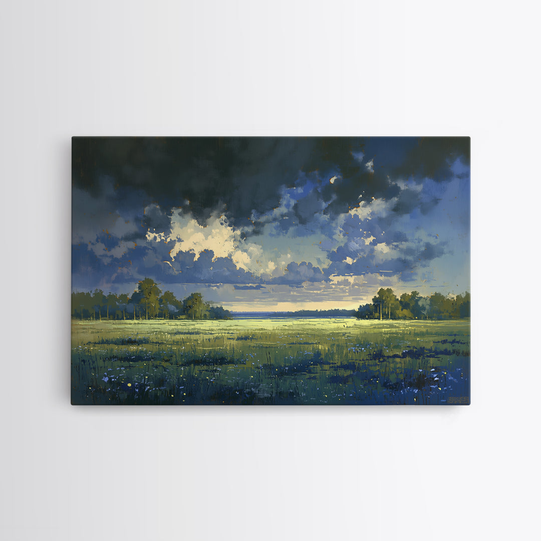 Sunlit Meadow with Loose Impressionist Brushwork Canvas Print, General Fine Art, Printable Wall Art, Living Room Decor, GEN-3x2-18