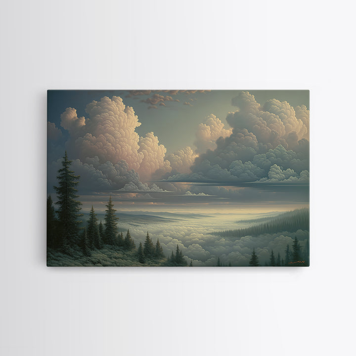 Romantic Cloudscape with Blush and Cream Tones Canvas Print, General Fine Art, Canvas, Living Room Decor, Oil Painting, GEN-3x2-22