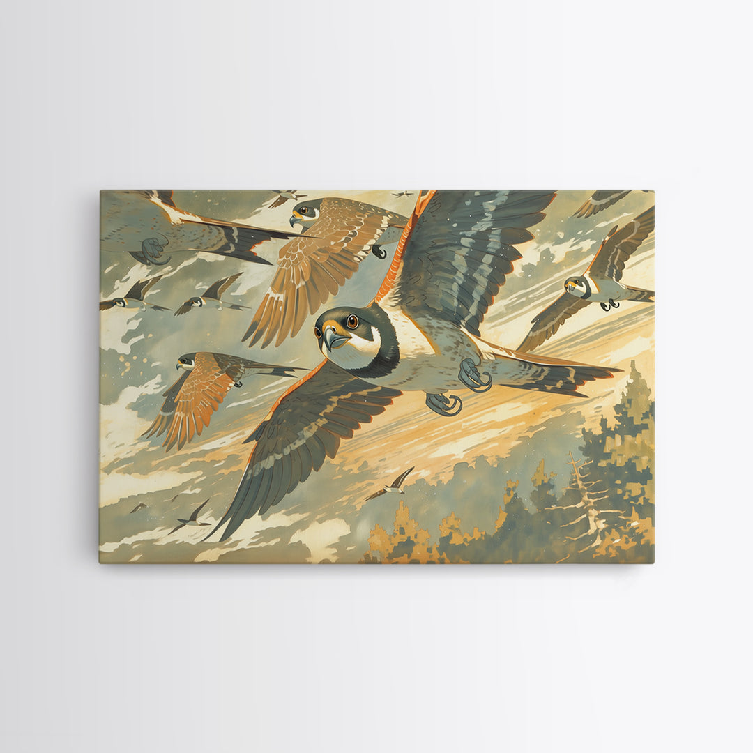 Minimal Birds in Flight over an Open Canvas Print, General Fine Art, Wall Art Prints, Living Room Decor, Watercolor Art, GEN-3x2-26