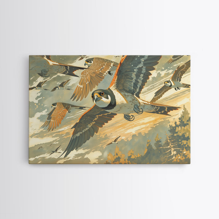 Minimal Birds in Flight over an Open Canvas Print, General Fine Art, Wall Art Prints, Living Room Decor, Watercolor Art, GEN-3x2-26