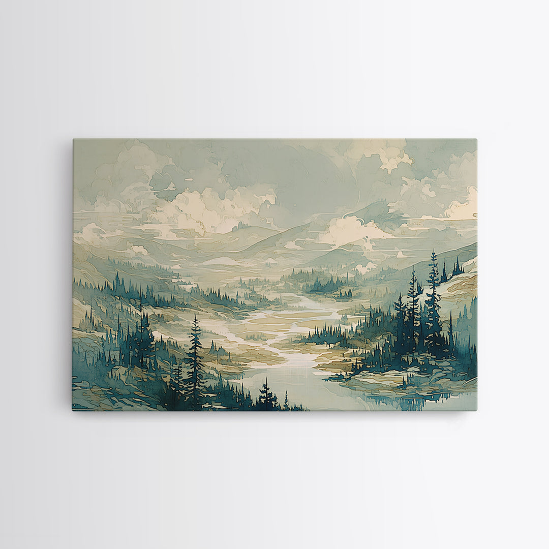 Quiet Abstract River Shape Framed Canvas Print, General Fine Art, Large Wall Art, Living Room Decor, Abstract Art, GEN-3x2-28
