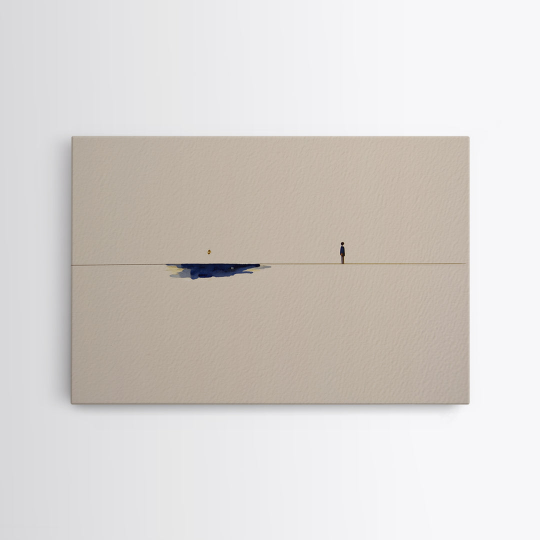 Minimal Black Line Figure on Textured Paper Canvas Print, General Fine Art, Statement Artwork, Living Room Decor, GEN-3x2-31