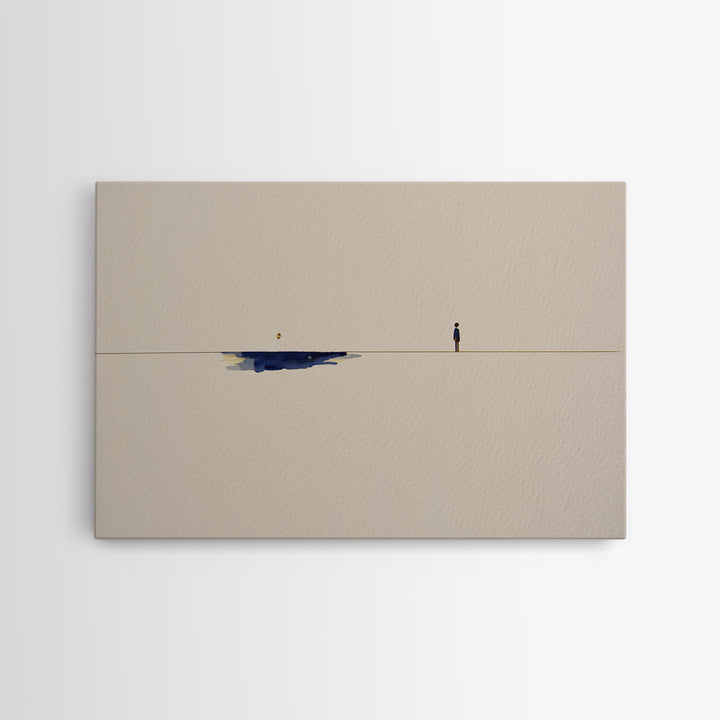 Minimal Black Line Figure on Textured Paper Canvas Print, General Fine Art, Statement Artwork, Living Room Decor, GEN-3x2-31