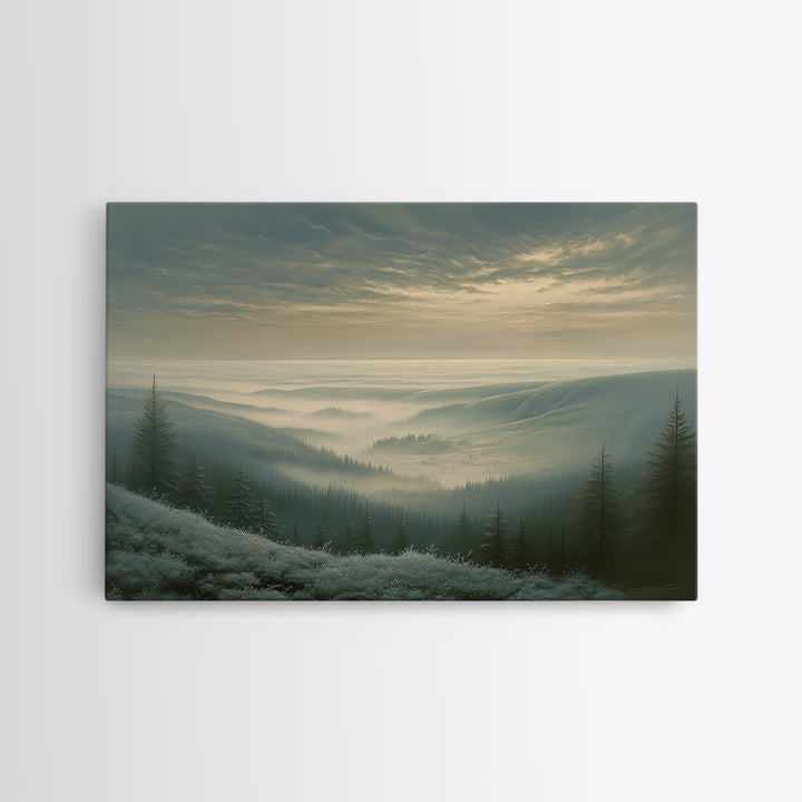 Misty Mountain Valley Canvas Print, General Fine Art, Abstract Art, Living Room Decor, Oil Painting, Textured Painting, GEN-3x2-32
