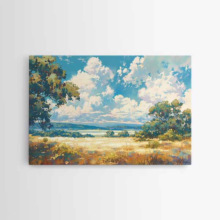 Sunlit Meadow with Loose Impressionist Brushwork Canvas Print, General Fine Art, Digital Wall Art, Living Room Decor, Fine Art, GEN-3x2-42