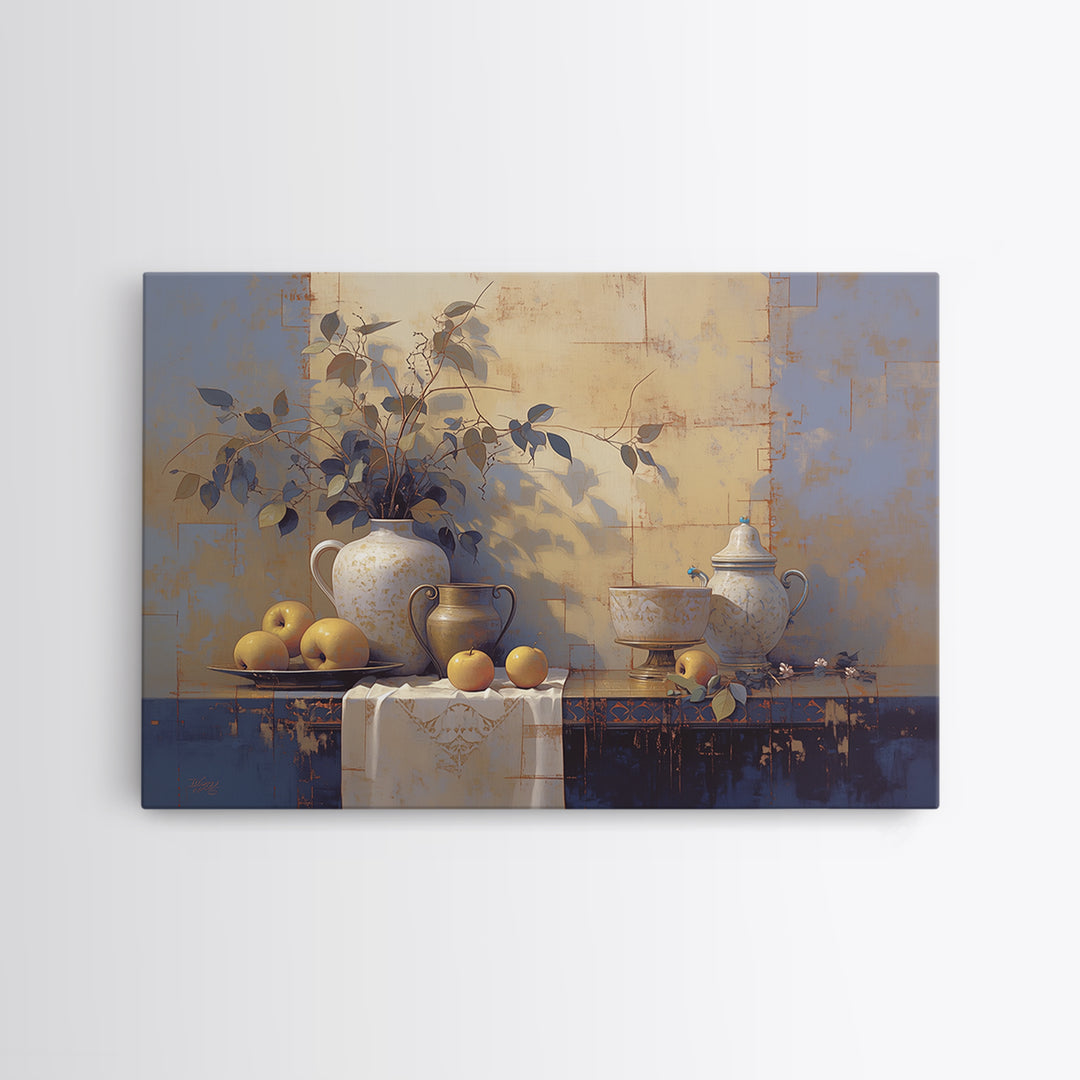 Simple Still Life of Fruit and Linen Canvas Print, General Fine Art, Digital Print, Living Room Decor, Abstract Art, GEN-3x2-44