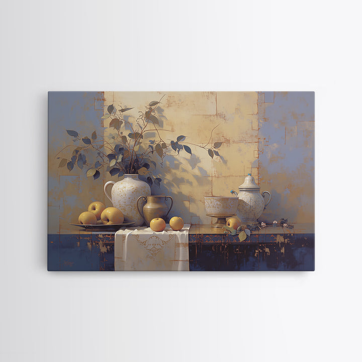 Simple Still Life of Fruit and Linen Canvas Print, General Fine Art, Digital Print, Living Room Decor, Abstract Art, GEN-3x2-44