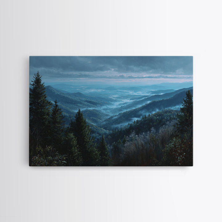 Misty Mountain Valley Canvas Print, General Fine Art, Room Decor, Living Room Decor, Fine Art, Digital Prints, GEN-3x2-56