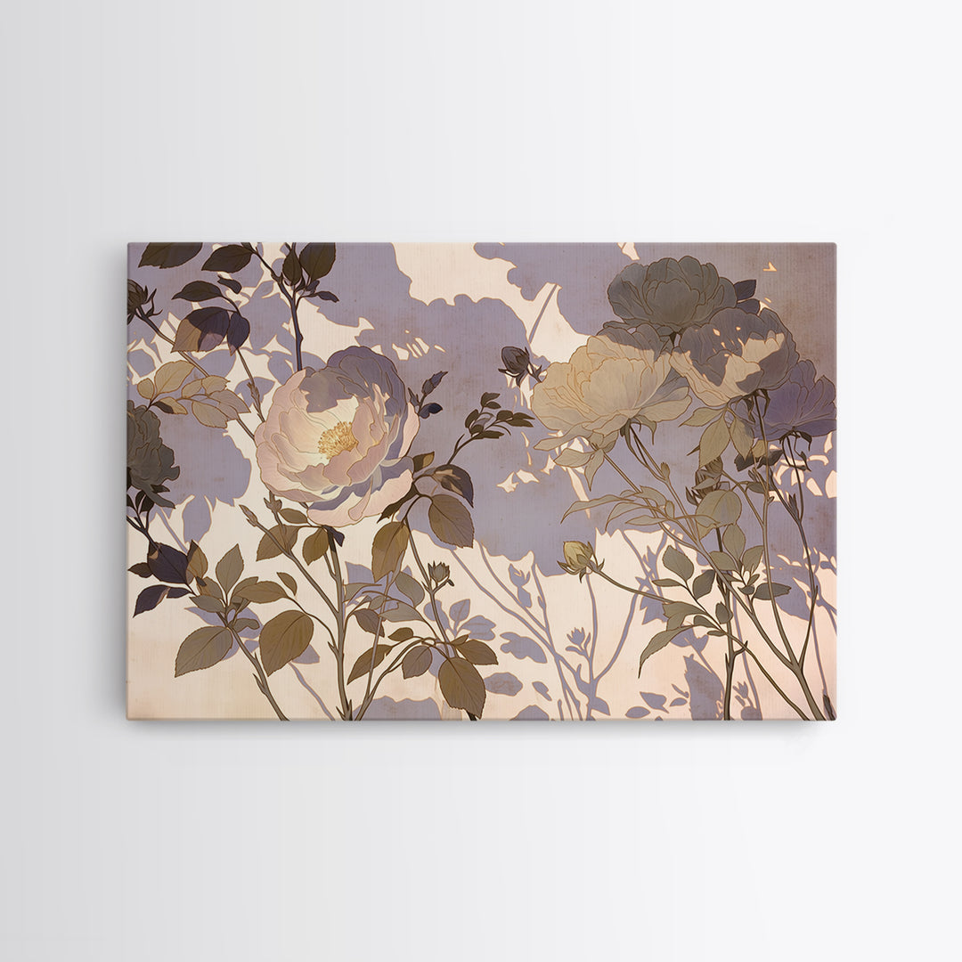 Large Neutral Floral Study Framed Canvas Print, General Fine Art, Mid Century Modern, Living Room Decor, Fine Art, GEN-3x2-6
