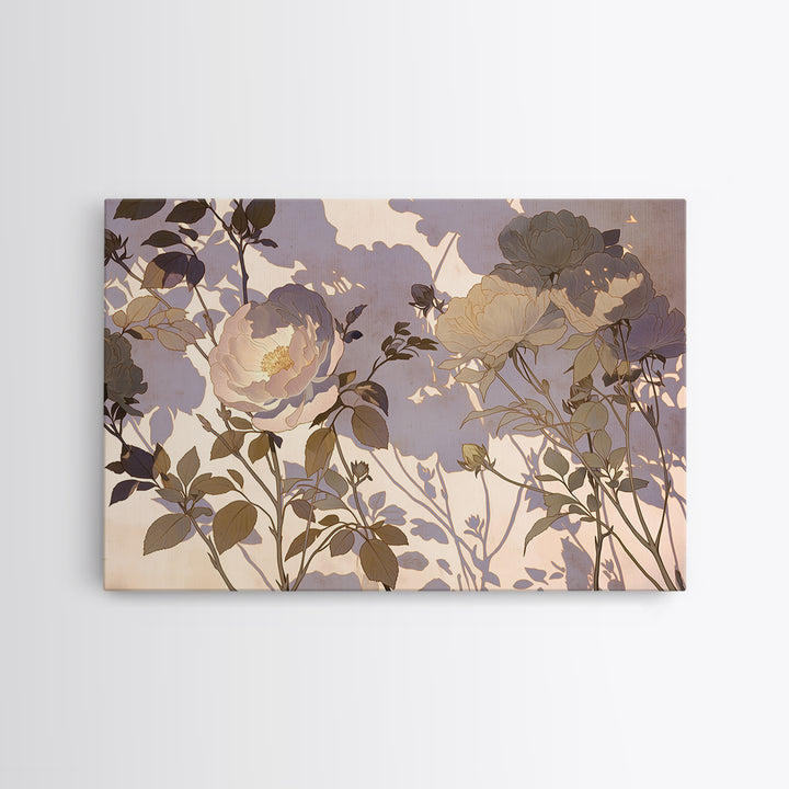 Large Neutral Floral Study Framed Canvas Print, General Fine Art, Mid Century Modern, Living Room Decor, Fine Art, GEN-3x2-6