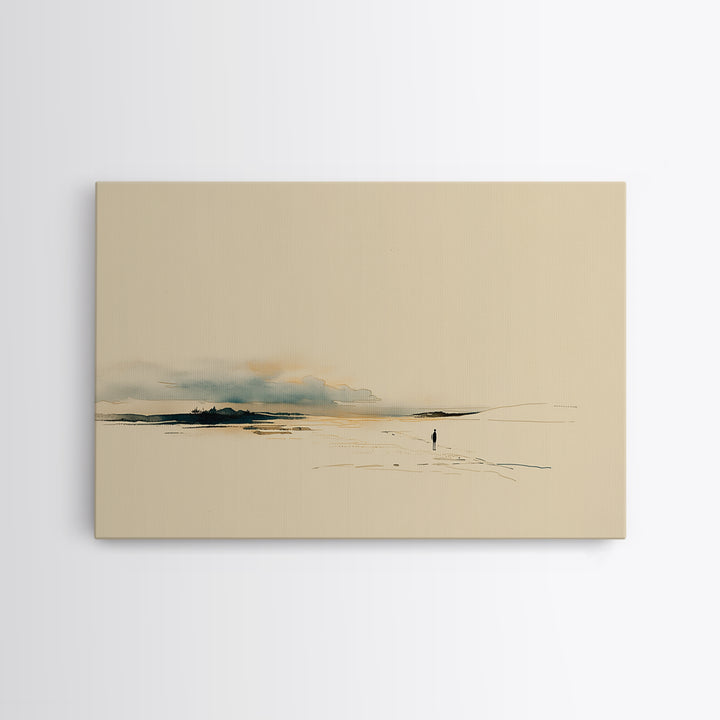 Minimal Black Line Figure on Textured Paper Framed Canvas Print, General Fine Art, Digital Art, Living Room Decor, Fine Art, GEN-3x2-7