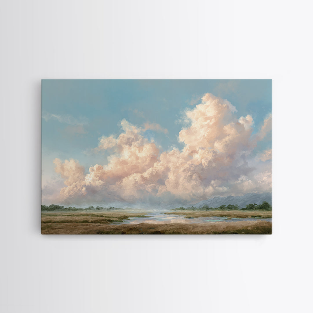 Romantic Cloudscape with Blush and Cream Tones Canvas Print, General Fine Art, Large Wall Art, Living Room Decor, GEN-3x2-70
