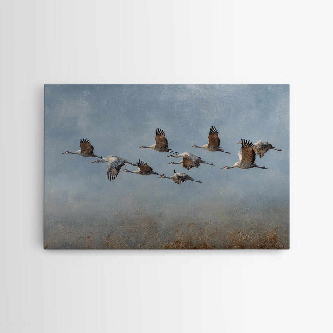 Minimal Birds in Flight over an Open Framed Canvas Print, General Fine Art, Art Deco, Living Room Decor, Oil Painting, GEN-3x2-74