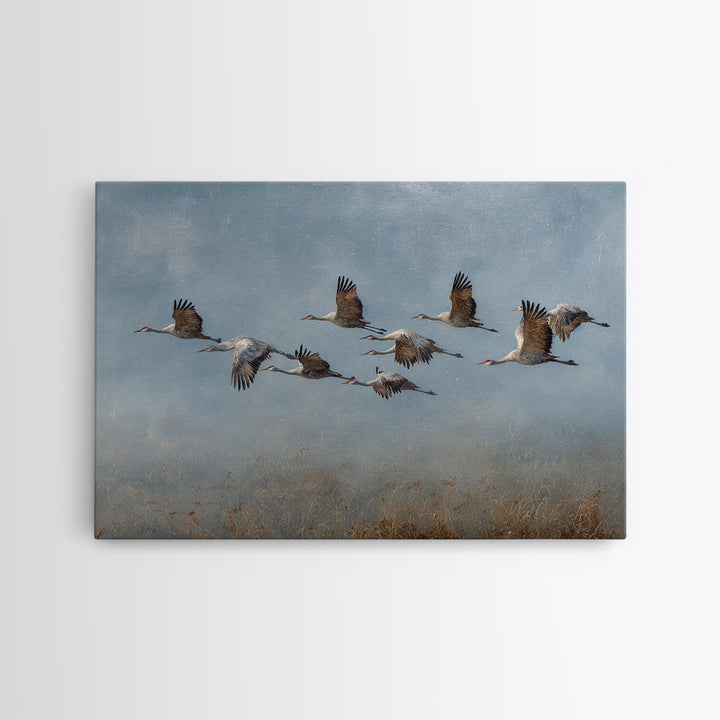 Minimal Birds in Flight over an Open Framed Canvas Print, General Fine Art, Art Deco, Living Room Decor, Oil Painting, GEN-3x2-74