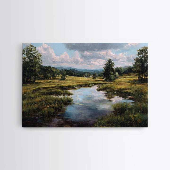 Sunlit Meadow with Loose Impressionist Brushwork Canvas Print, General Fine Art, Framed Wall Art, Living Room Decor, GEN-3x2-90