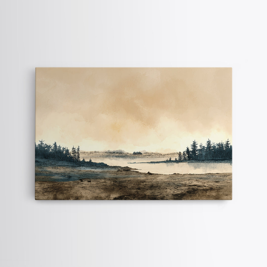 Elegant Ink Wash Landscape Framed Canvas Print, General Fine Art, Wall Decor, Living Room Decor, Fine Art, Original Painting, GEN-3x2-96