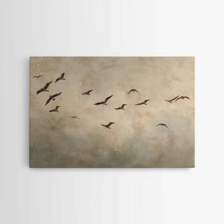 Minimal Birds in Flight over an Open Canvas Print, General Fine Art, Abstract Art, Living Room Decor, Fine Art, GEN-3x2-98