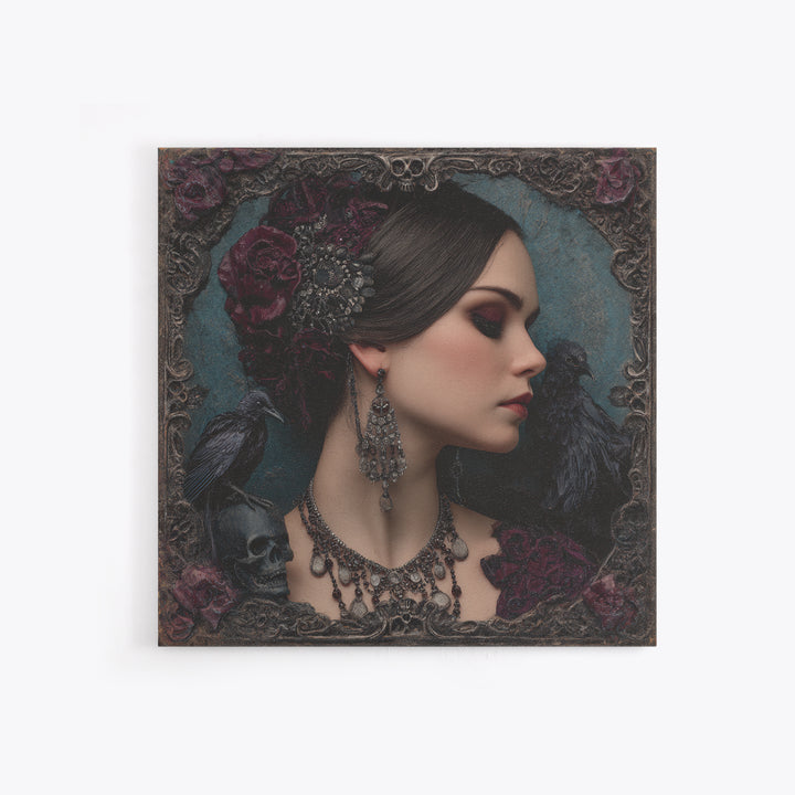 Vampire Inspired Portrait with Pale Skin and Canvas Print, Gothic Art, Halloween Art, Living Room Decor, Oil Painting, Gothic, GOT-1x1-10