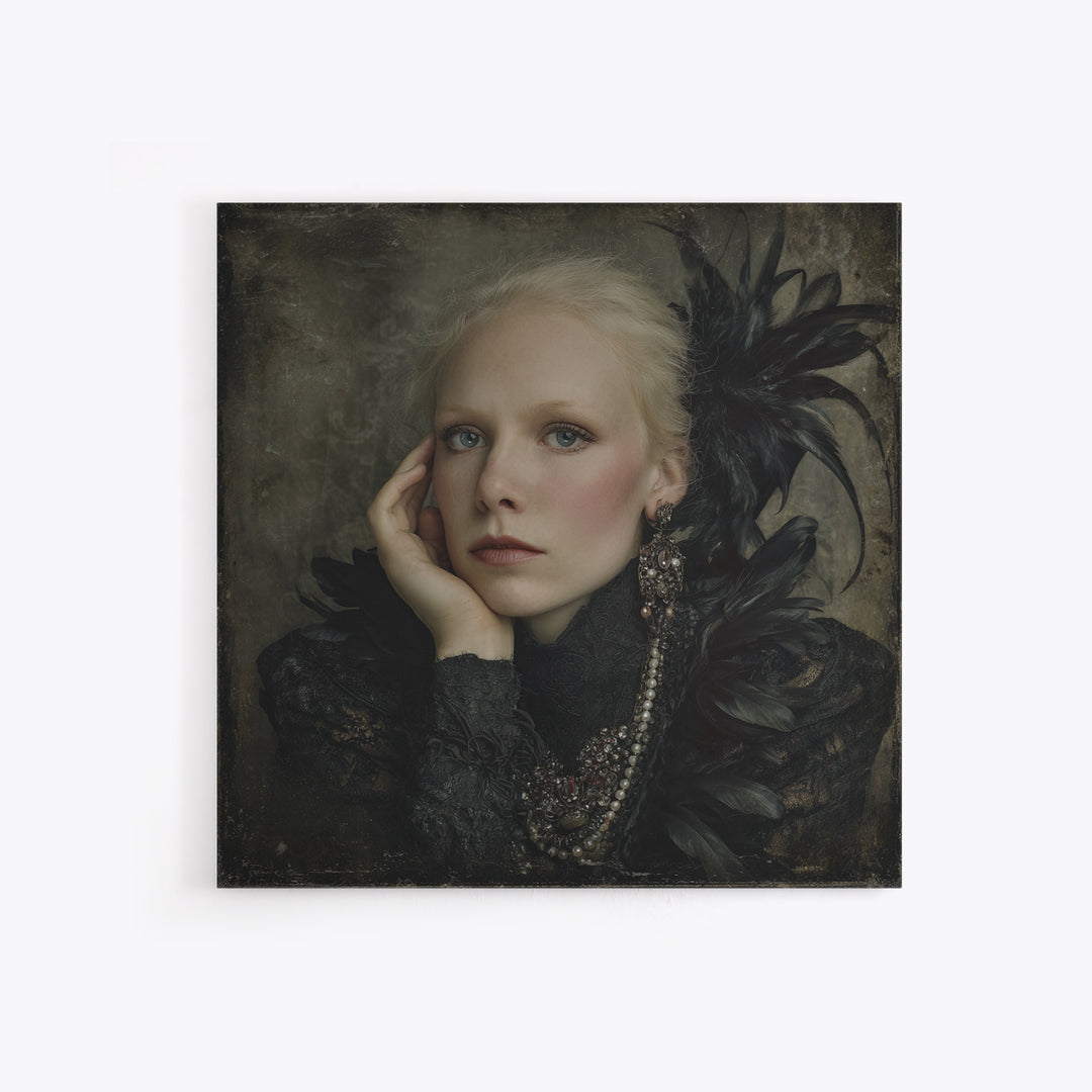 Vampire Inspired Portrait with Pale Skin and Framed Canvas Print, Gothic Art, Gothic Wall Decor, Living Room Decor, Gothic, GOT-1x1-34