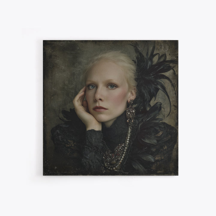 Vampire Inspired Portrait with Pale Skin and Framed Canvas Print, Gothic Art, Gothic Wall Decor, Living Room Decor, Gothic, GOT-1x1-34