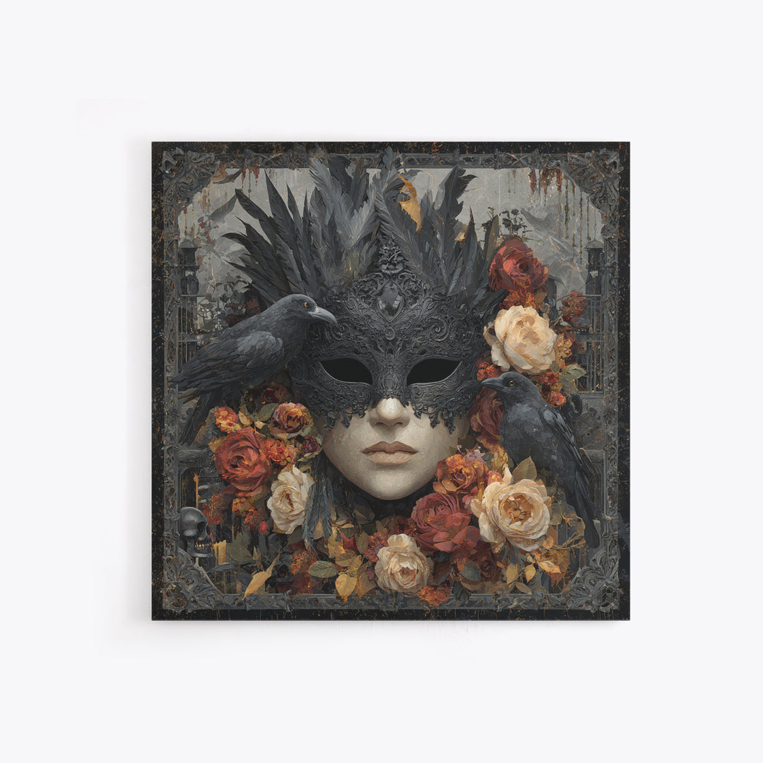 Phantom Ballroom Mask Framed Canvas Print, Gothic Art, Poster, Living Room Decor, Fine Art, Gothic, Witchy Decor, Printable Art, GOT-1x1-48