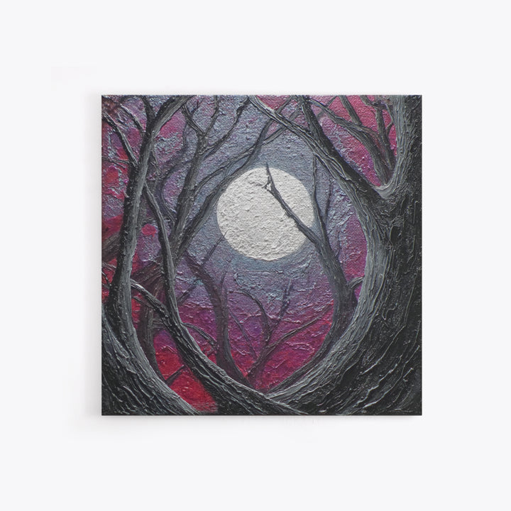 Silver Moon over Twisted Black Trees Framed Canvas Print, Gothic Art, Fine Art Print, Living Room Decor, Abstract Art, Gothic, GOT-1x1-57