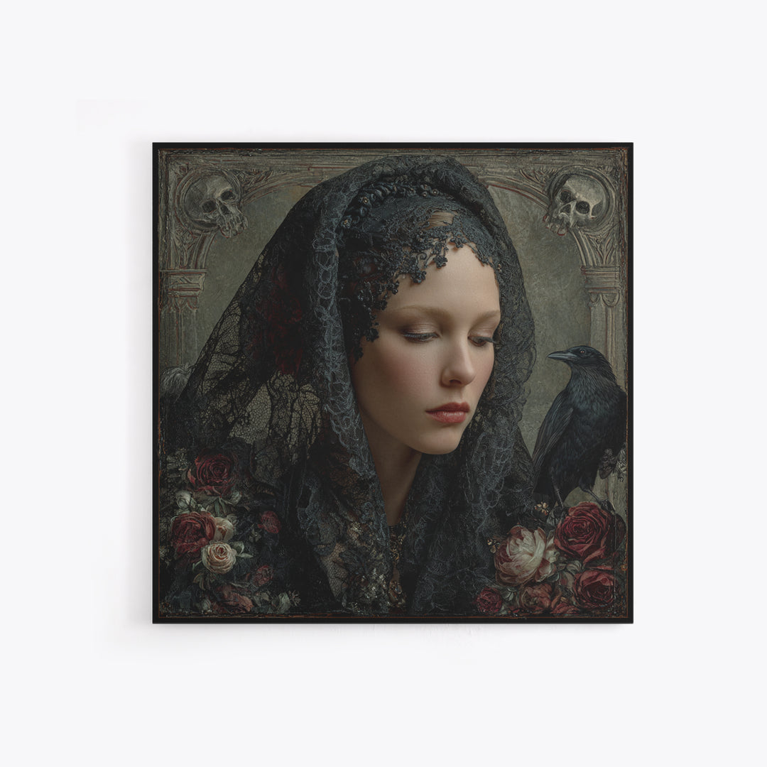 Melancholy Woman Portrait Canvas Print, Gothic Art, Dark Academia Art, Living Room Decor, Oil Painting, Gothic, Boho Decor, GOT-1x1-76
