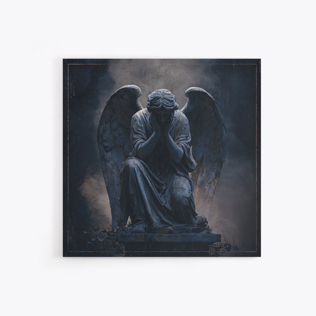 Weeping Angel Statue Framed Canvas Print, Gothic Art, Printable Wall Art, Living Room Decor, Fine Art, Gothic, Halloween Art, GOT-1x1-8