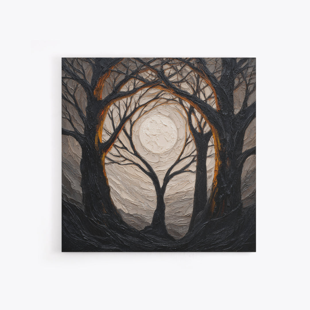Silver Moon over Twisted Black Trees Canvas Print, Gothic Art, Black and White Art, Living Room Decor, Fine Art, Gothic, GOT-1x1-9