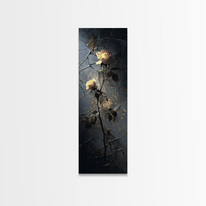 Cracked Mirror Reflecting Moon and Roses Canvas Print, Gothic Art, Canvas Tote Bag, Living Room Decor, Fine Art, Gothic, GOT-1x3-11