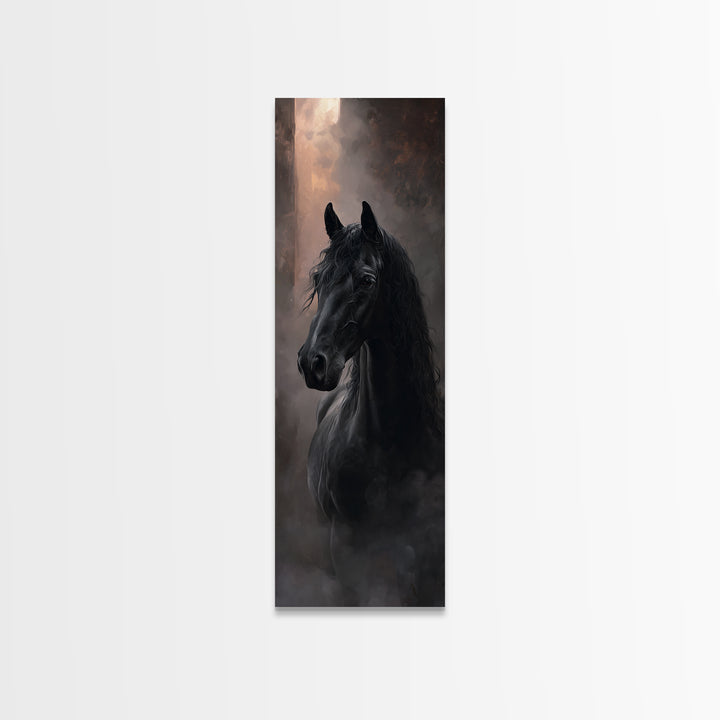 Black Horse with Flowing Mane in Fog Canvas Print, Gothic Art, Luxury Decor, Living Room Decor, Fine Art, Gothic, GOT-1x3-77
