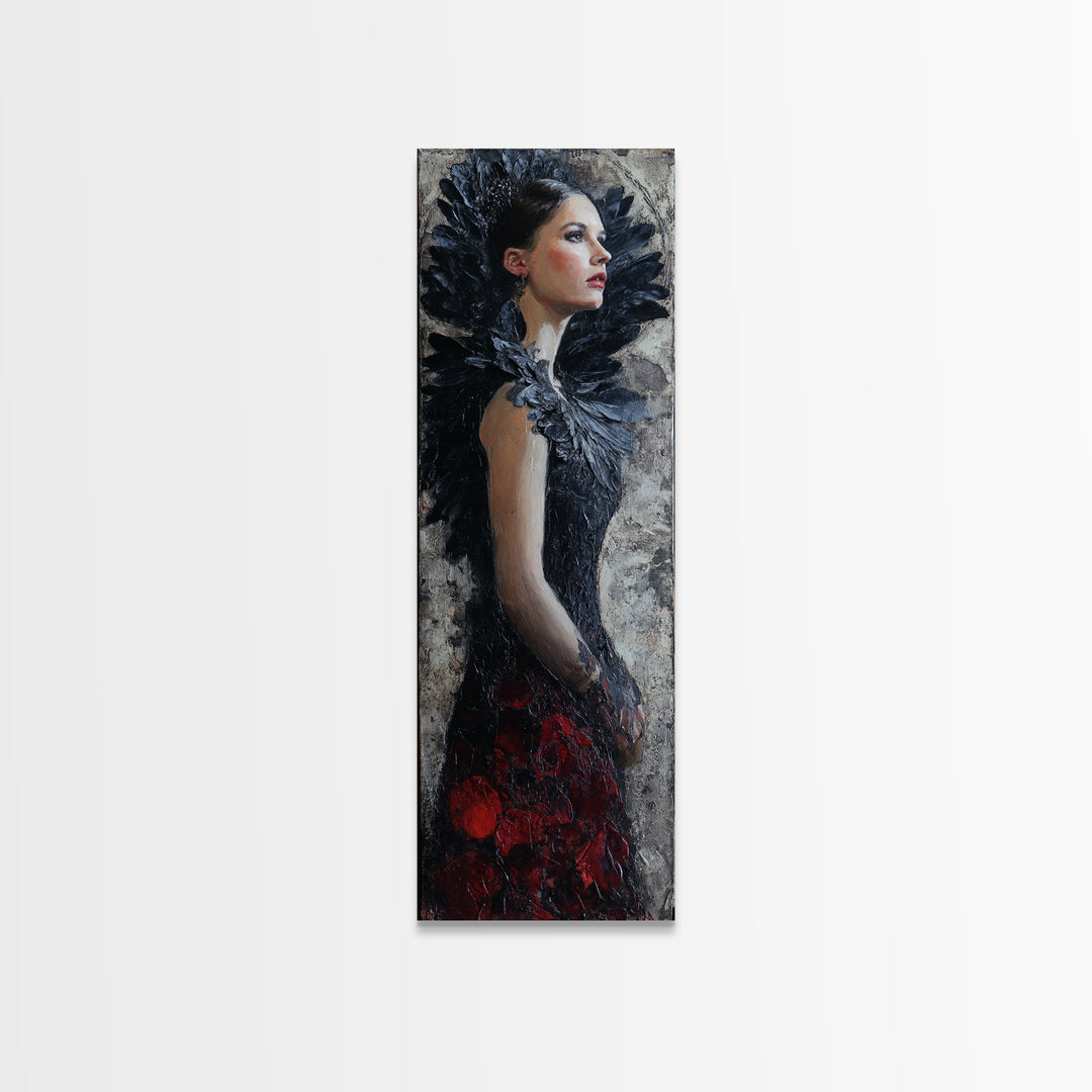 Raven Feathers Arranged Like a Halo Canvas Print, Gothic Art, Gallery Decor, Living Room Decor, Oil Painting, Gothic, GOT-1x3-82